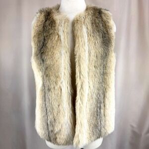 Vintage 80s COUNTRY PACER Womens Faux Fur Vest|M|Coyote Shag Satin Lined Vegan